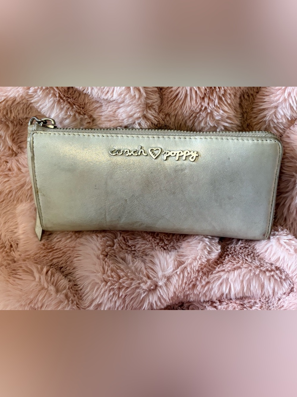Coach Poppy Metallic Silver Zip-Around Wallet